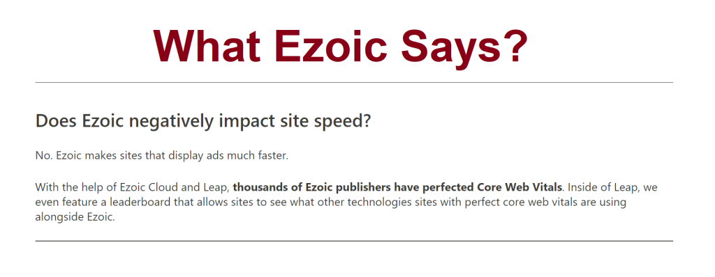 Ezoic about site speed